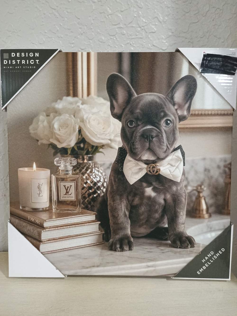 District Hand-Embellished Grey French Bulldog Wall Art
